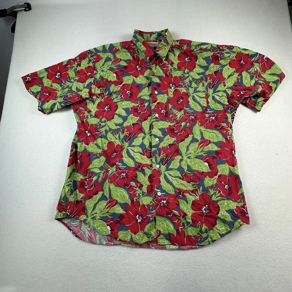 Vintage Banana Republic Shirt Mens Large Red Floral Hawaiian Camp Button Up